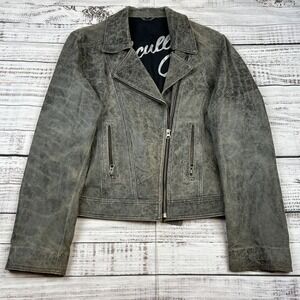 SCULLY Leather Moto Jacket Riding Gear Women's Size XL Side Zip Patina Gray